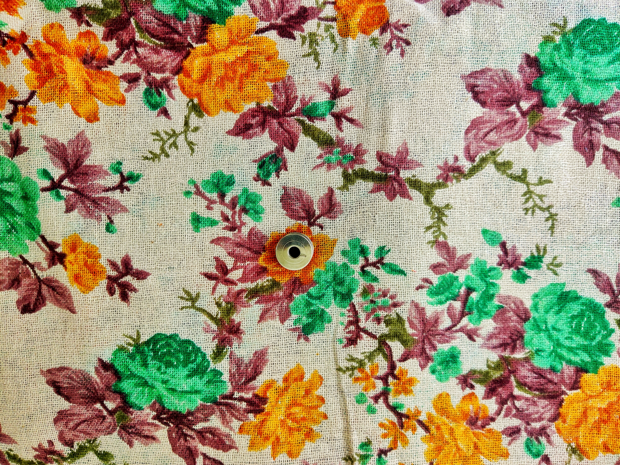 Brown Floral Print Burlap Jute Fabric